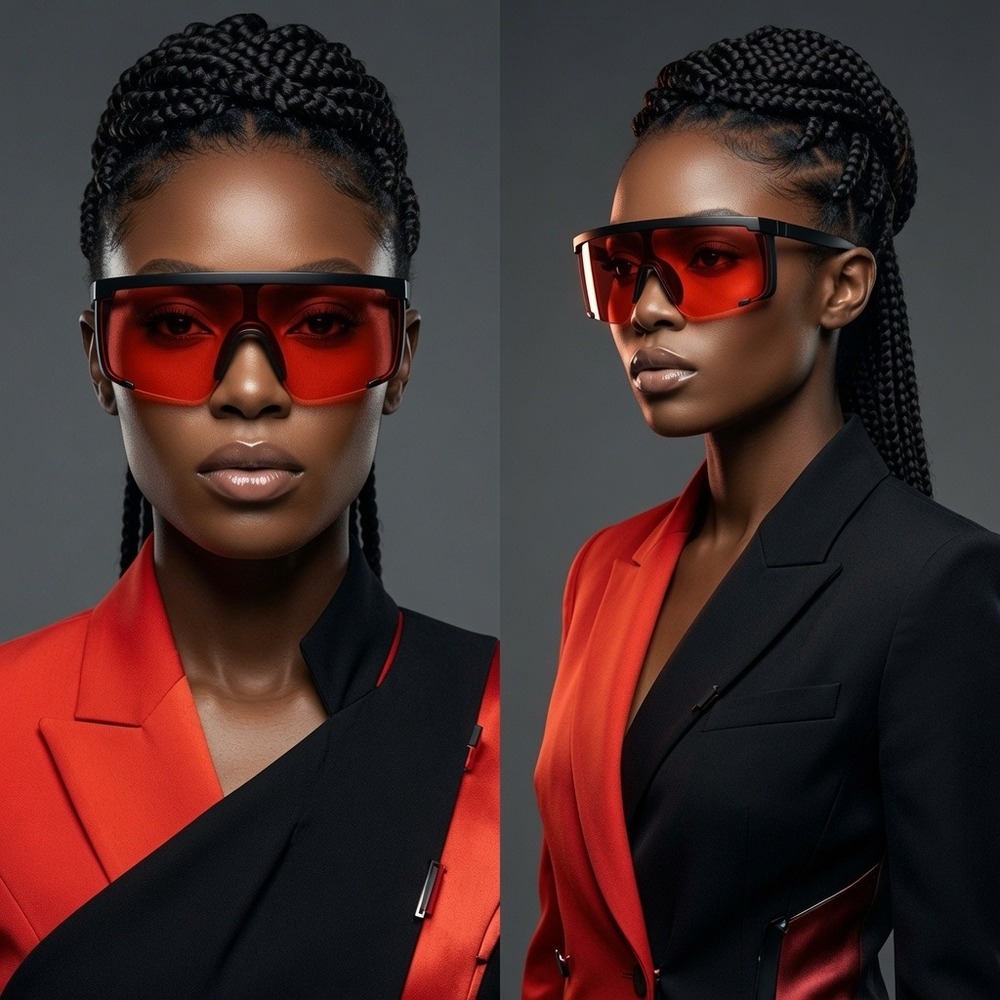 Black Red Shield Visor Sunglasses Oversized Flat Top Futuristic Women Shades New
